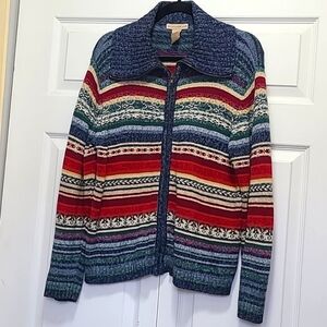 Vintage‎ Mountain Lake Fill Zip Cardigan Sweater Large Striped Mutilcolor RAMIE